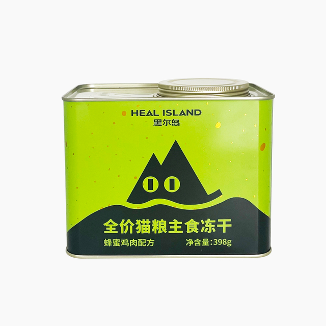 Customized Printing Empty Cat Dry Food Packaging 398g Square Metal Tin Can for Pet Food